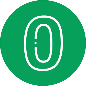 数字で「ゼロ」と書かれた緑色の丸いアイコン